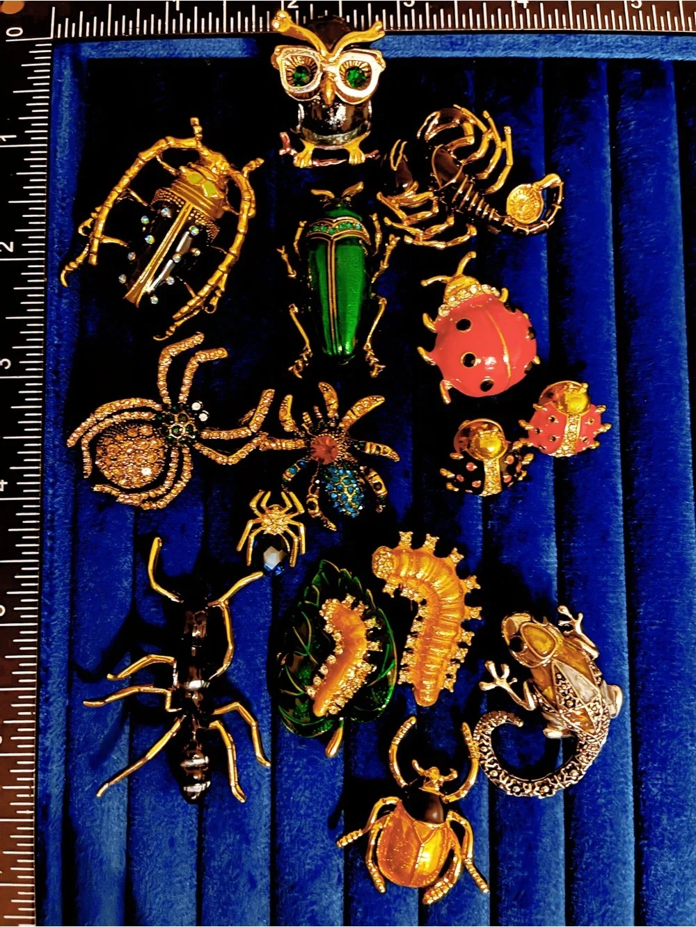 Lot 15 Insect Brooches Pins Rhinestone Enamel Beetle Spider Ladybug Caterpillar